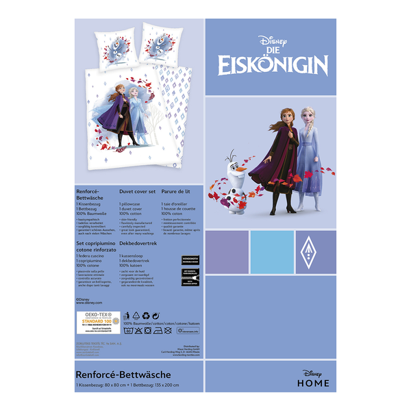 Bettwäsche Eiskönigin 2 I - Blau / Weiß - 135 x 200 cm + Kissen 80 x 80 cm - Renforcé