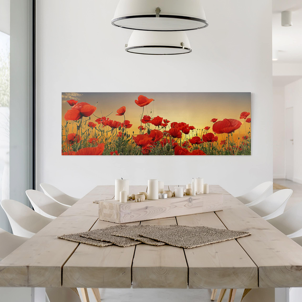 Leinwandbild Mohnblumenfeld I - Rot - 150 x 50 x 2 cm - Breite: 150 cm