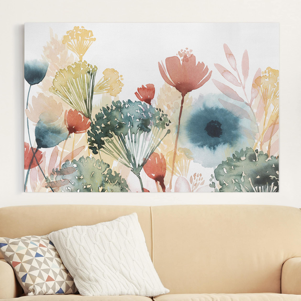 Leinwandbild Wildblumen im Sommer I - Weiß - 90 x 60 x 2 cm - Breite: 90 cm