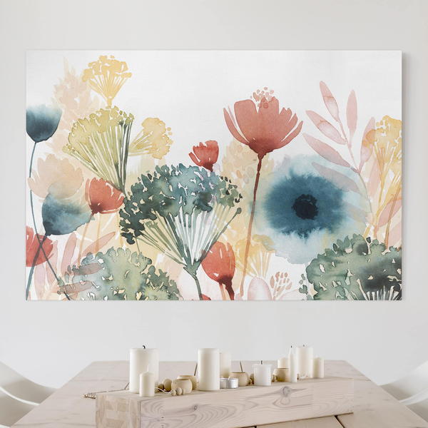 Leinwandbild Wildblumen im Sommer I - Weiß - 90 x 60 x 2 cm - Breite: 90 cm
