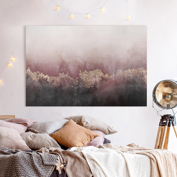 Leinwandbild Goldene Dämmerung Rosa I - Pink - 90 x 60 x 2 cm - Breite: 90 cm