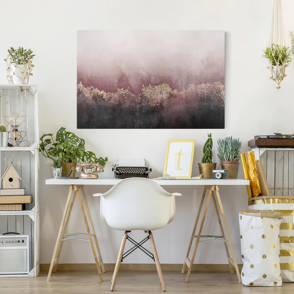 Leinwandbild Goldene Dämmerung Rosa I - Pink - 90 x 60 x 2 cm - Breite: 90 cm