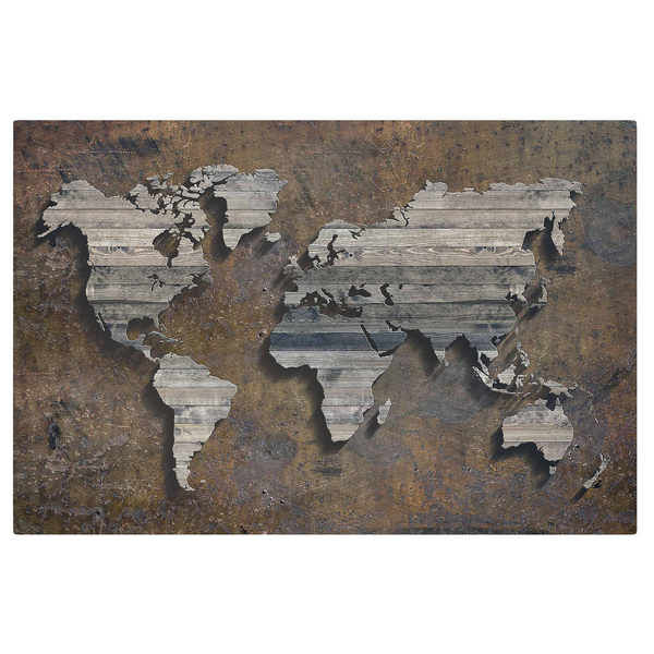 Leinwandbild Holz Rost Weltkarte II - Braun - 90 x 60 x 2 cm - Breite: 90 cm