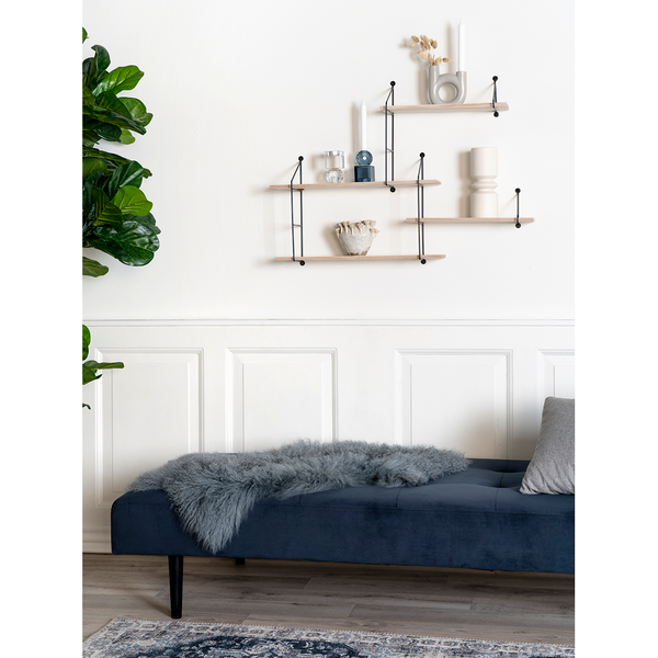 Wandregal Hanno - Paulownia massiv / Metall - Paulownia / Schwarz