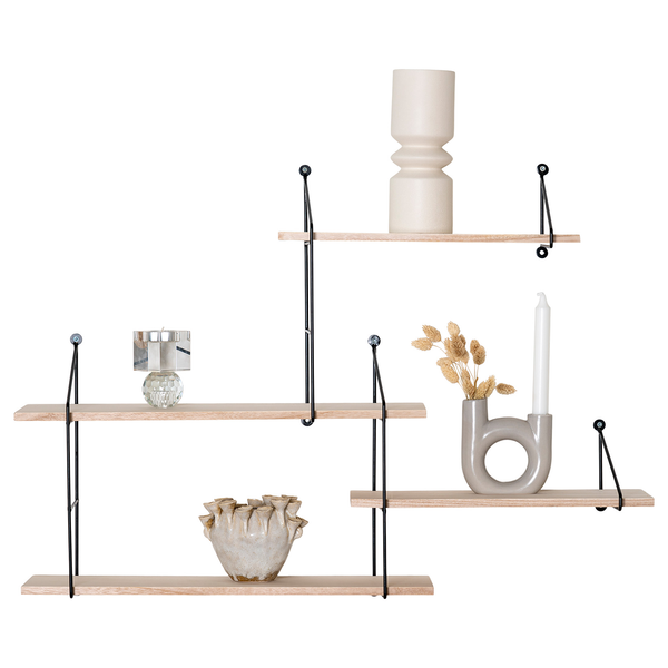 Wandregal Hanno - Paulownia massiv / Metall - Paulownia / Schwarz