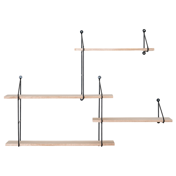 Wandregal Hanno - Paulownia massiv / Metall - Paulownia / Schwarz