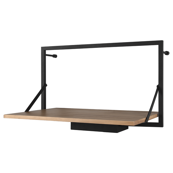 Wandregal Legno I - Inkl. Beleuchtung - Eukalytpus massiv / Metall - Eukalyptus / Schwarz - Breite: 50 cm