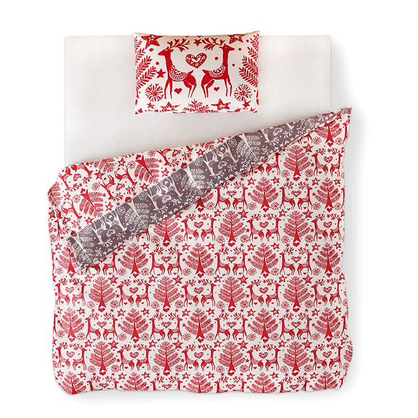 Bettwäsche Rudi - Baumwolle - Rot / Weiß - 155 x 220 cm + Kissen 80 x 80 cm