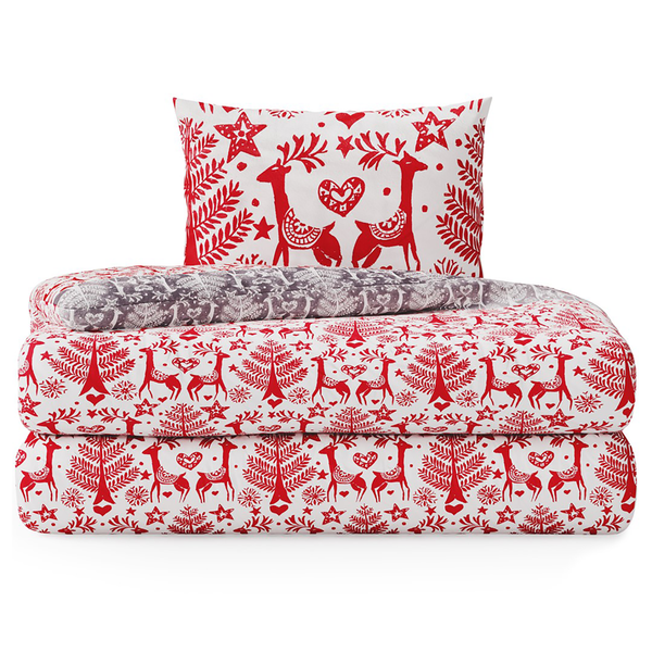 Bettwäsche Rudi - Baumwolle - Rot / Weiß - 155 x 220 cm + Kissen 80 x 80 cm