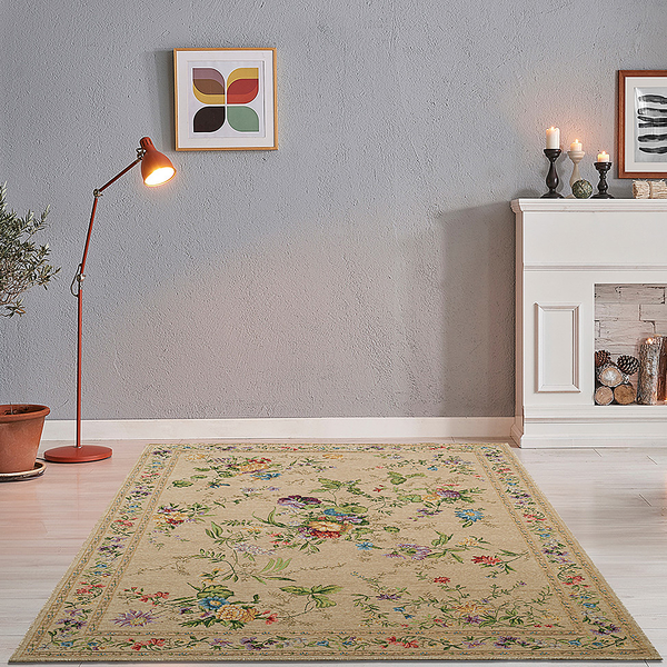 Kurzflorteppich Flomi Sagrini - Mischgewebe - Beige - 70 x 120 cm
