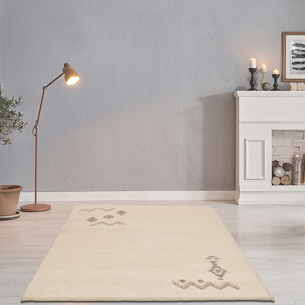 Wollteppich Hadj II - Schurwolle - Blanc - 70 x 140 cm