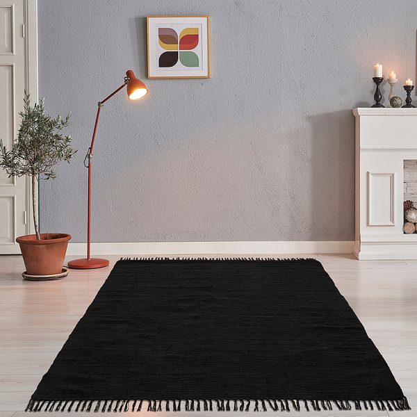 Teppich Happy Cotton - Baumwolle - Schwarz - 70 x 140 cm