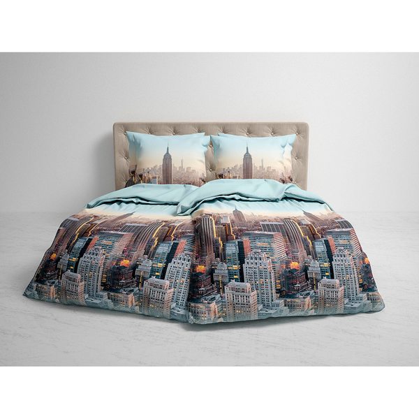 Bettwäsche Hayden - Flanell - Blau - 140 x 200/220 cm + Kissen 70 x 60 cm