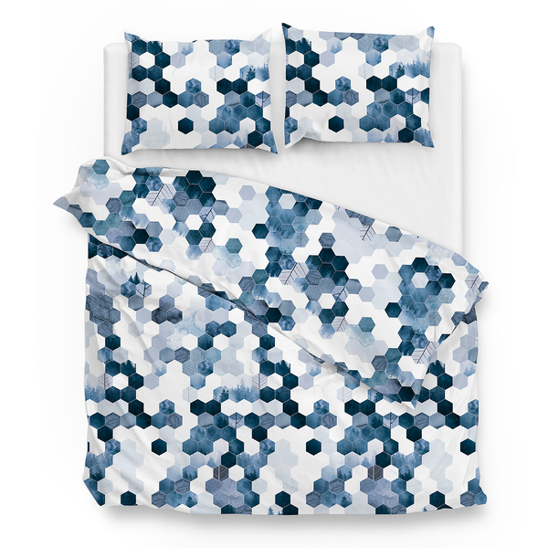 Bettwäsche Neo - Baumwollstoff - Blau - 140 x 200/220 cm + Kissen 70 x 60 cm