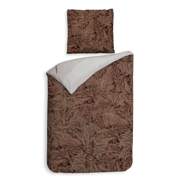 Wendebettwäsche Curtis - Satin - Braun - 135 x 200 cm + Kissen 80 x 80 cm