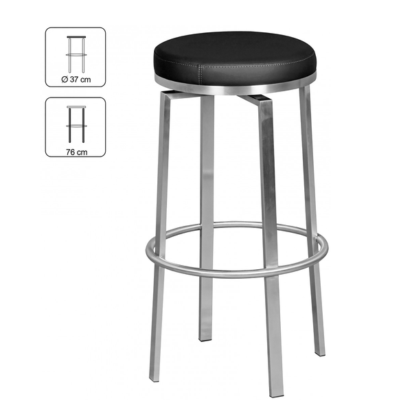 Barhocker Layla - Kunstleder / Edelstahl - Schwarz / Silber
