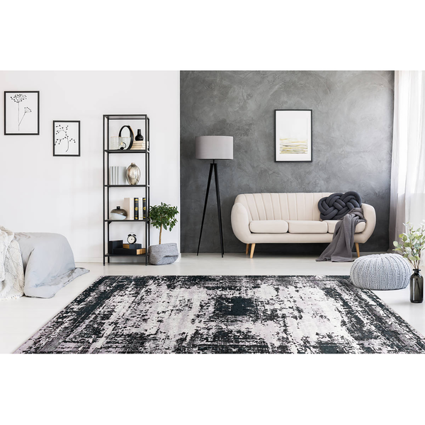 Kurzflorteppich Rhodin 625 - Polyester - Schwarz / Weiß - 80 x 150 cm