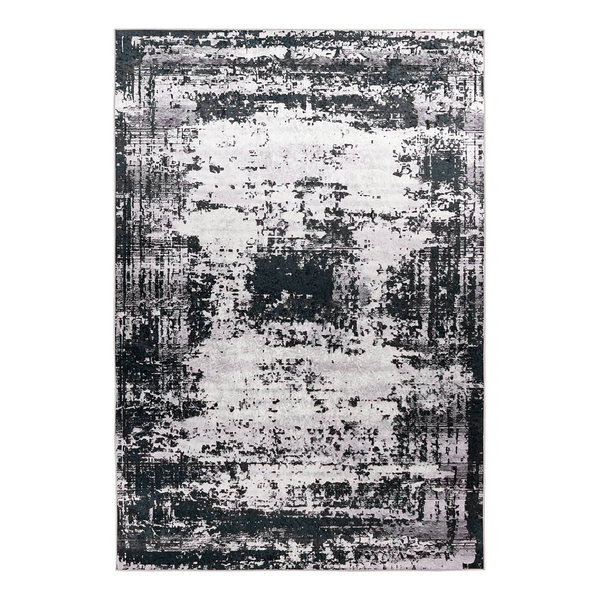 Kurzflorteppich Rhodin 625 - Polyester - Schwarz / Weiß - 80 x 150 cm
