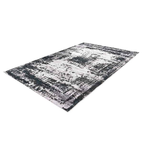 Kurzflorteppich Rhodin 625 - Polyester - Schwarz / Weiß - 80 x 150 cm