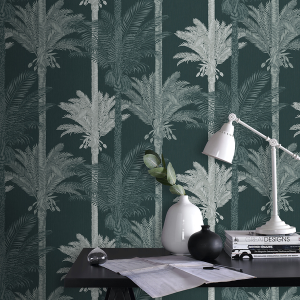Vliestapete Palm Exotique - Grün - 0,52m  x 10,05m  x 0,02m - Grün