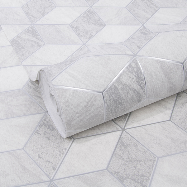 Vliestapete Geo Marmor - Grau - 0,52m  x 10,05m  x 0,02m