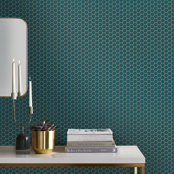 Vliestapete Hexagon Chic - Grün - 0,52m  x 10,05m  x 0,02m - Grün