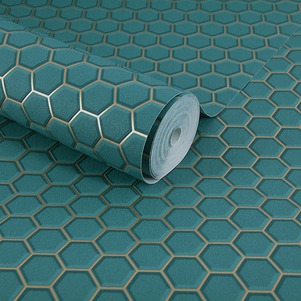 Vliestapete Hexagon Chic - Grün - 0,52m  x 10,05m  x 0,02m - Grün