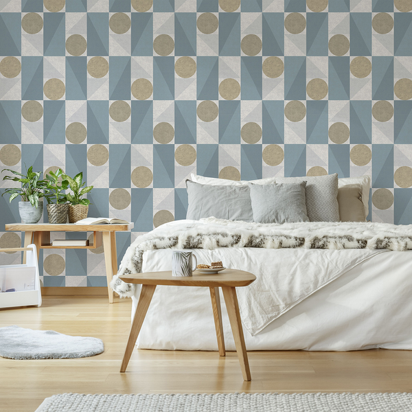 Vliestapete Scandi Geometrisch - Blau - 0,52m  x 10,05m  x 0,02m - Schwedisch Weiß / Pastellblau