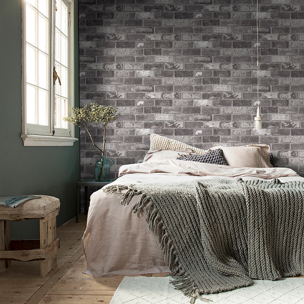 Vliestapete Vtwonen Bricks Grau - Grau - 0,52m  x 10,05m  x 0,02m