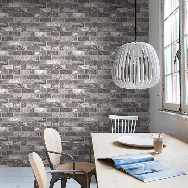 Vliestapete Vtwonen Bricks Grau - Grau - 0,52m  x 10,05m  x 0,02m