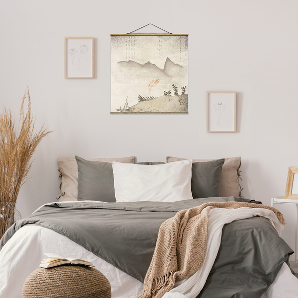 Stoffbild  Japanische Stille I - Textil; Massivholz (Holzart) - Beige - 100cm x 100cm x 0,3cm - 100 x 100 cm