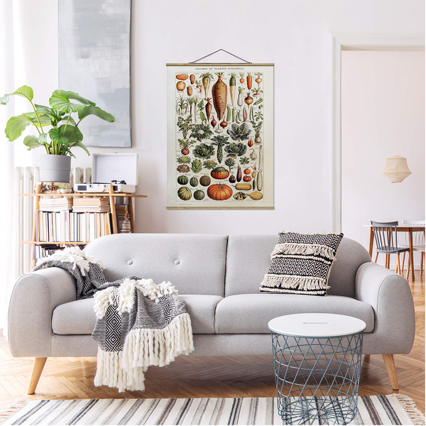 Stoffbild Vintage Lehrtafel Gemüse - Textil; Massivholz (Holzart) - Grün - 100cm x 133,5cm x 0,3cm - 100 x 134 cm