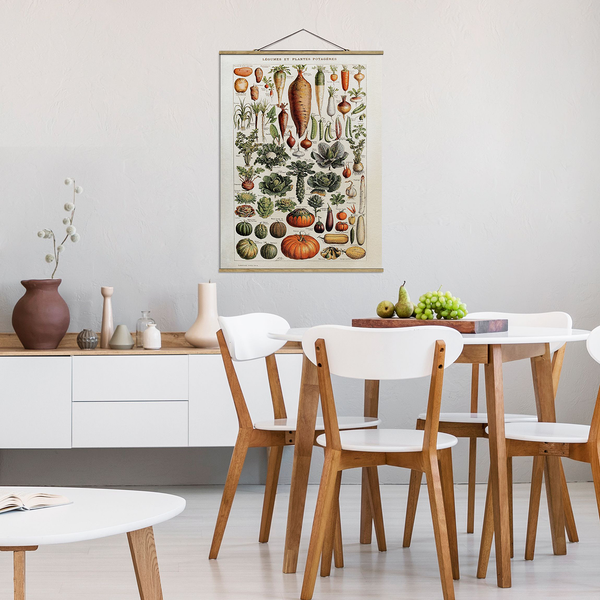 Stoffbild Vintage Lehrtafel Gemüse - Textil; Massivholz (Holzart) - Grün - 100cm x 133,5cm x 0,3cm - 100 x 134 cm