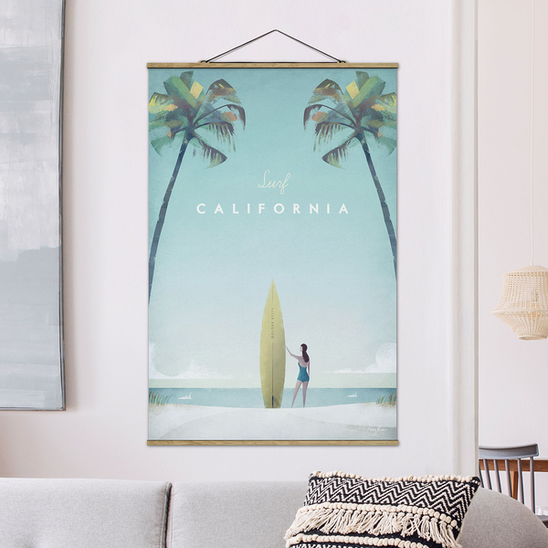 Stoffbild Reiseposter California - Textil; Massivholz (Holzart) - Türkis - 100cm x 150cm x 0,3cm - 100 x 150 cm