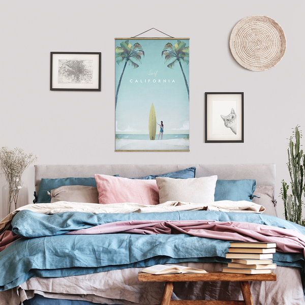 Stoffbild Reiseposter California - Textil; Massivholz (Holzart) - Türkis - 100cm x 150cm x 0,3cm - 100 x 150 cm
