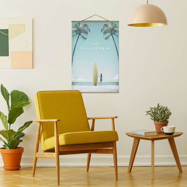 Stoffbild Reiseposter California - Textil; Massivholz (Holzart) - Türkis - 100cm x 150cm x 0,3cm - 100 x 150 cm