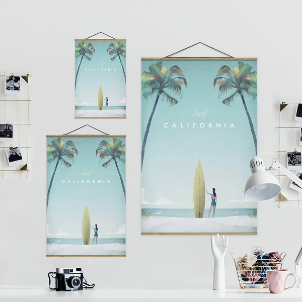 Stoffbild Reiseposter California - Textil; Massivholz (Holzart) - Türkis - 100cm x 150cm x 0,3cm - 100 x 150 cm