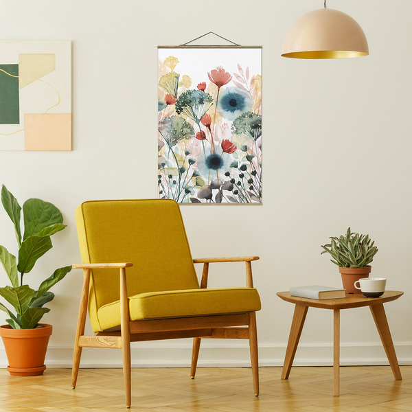 Stoffbild Wildblumen im Sommer I - Textil; Massivholz (Holzart) - Weiß - 100cm x 150cm x 0,3cm - 100 x 150 cm