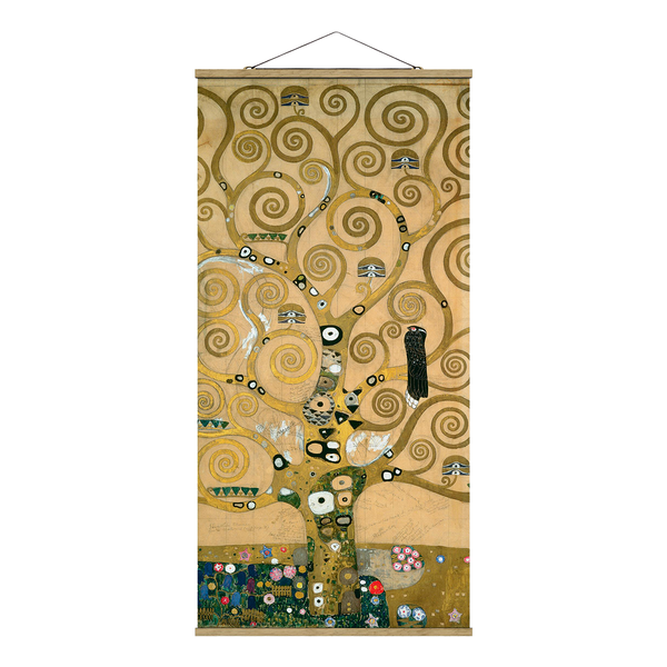 Stoffbild Gustav Klimt Der Lebensbaum - Textil; Massivholz (Holzart) - Gold - 50cm x 100cm x 0,3cm - 50 x 100 cm