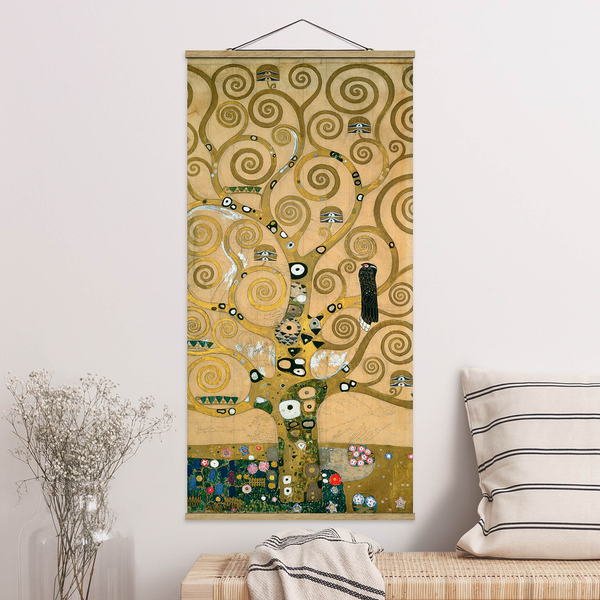 Stoffbild Gustav Klimt Der Lebensbaum - Textil; Massivholz (Holzart) - Gold - 50cm x 100cm x 0,3cm - 50 x 100 cm