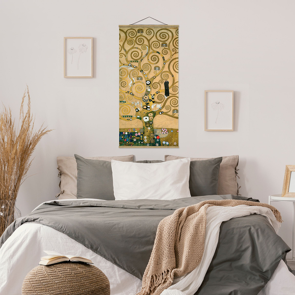 Stoffbild Gustav Klimt Der Lebensbaum - Textil; Massivholz (Holzart) - Gold - 50cm x 100cm x 0,3cm - 50 x 100 cm