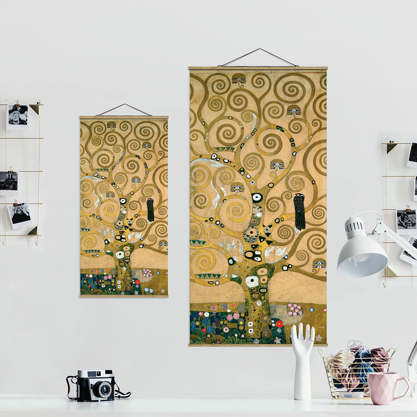 Stoffbild Gustav Klimt Der Lebensbaum - Textil; Massivholz (Holzart) - Gold - 50cm x 100cm x 0,3cm - 50 x 100 cm