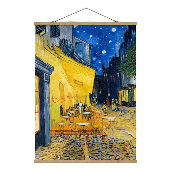 Stoffbild Terrasse in Arles - Textil; Massivholz (Holzart) - Gelb; Blau - 50cm x 66,4cm x 0,3cm - 50 x 66 cm