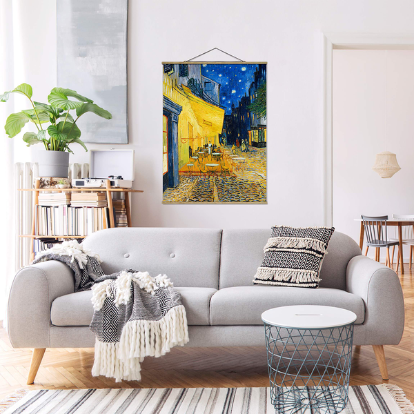Stoffbild Terrasse in Arles - Textil; Massivholz (Holzart) - Gelb; Blau - 50cm x 66,4cm x 0,3cm - 50 x 66 cm
