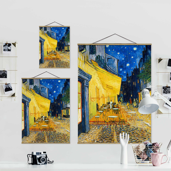 Stoffbild Terrasse in Arles - Textil; Massivholz (Holzart) - Gelb; Blau - 50cm x 66,4cm x 0,3cm - 50 x 66 cm