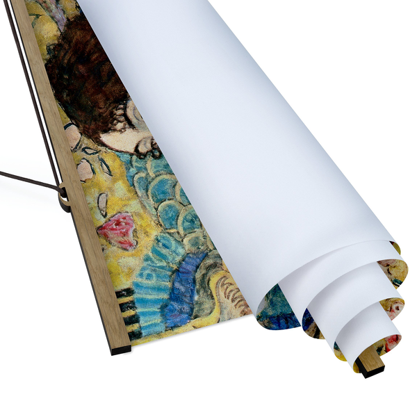Stoffbild Gustav Klimt Dame mit Fächer - Textil; Massivholz (Holzart) - Mehrfarbig - 80cm x 106,5cm x 0,3cm - 80 x 107 cm