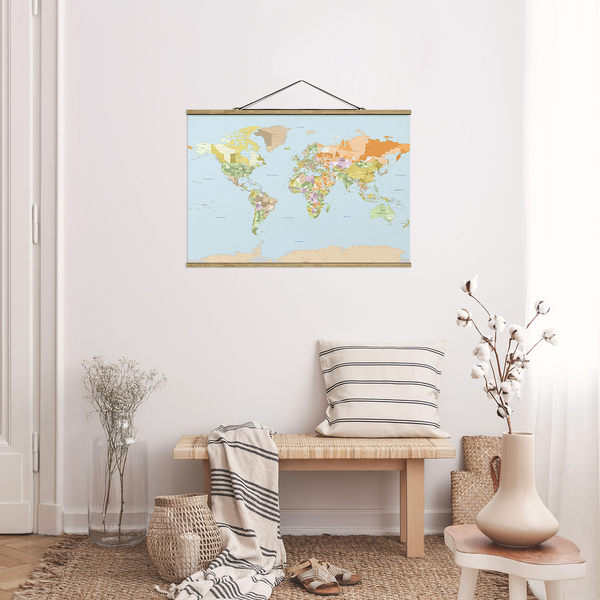 Stoffbild Politische Weltkarte II - Textil; Massivholz (Holzart) - Mehrfarbig - 50cm x 33,5cm x 0,3cm - 50 x 34 cm