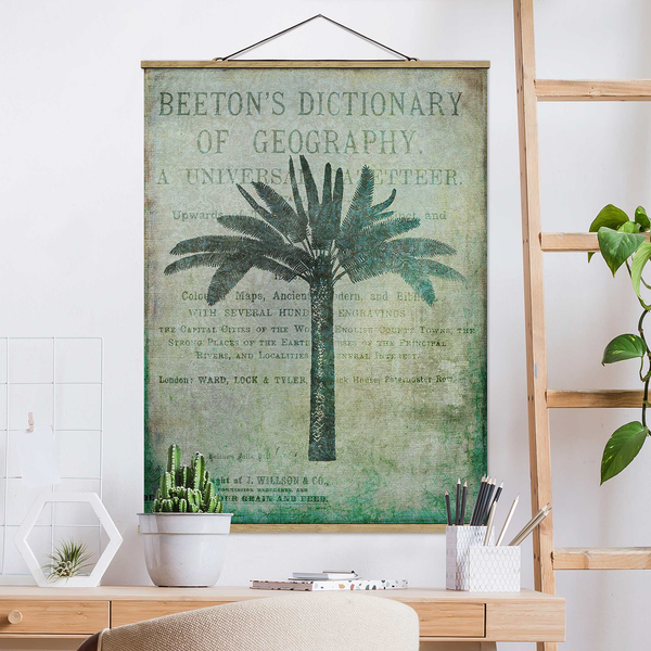 Stoffbild  Vintage Collage Antike Palme - Textil; Massivholz (Holzart) - Grün - 35cm x 46,5cm x 0,3cm - 35 x 47 cm