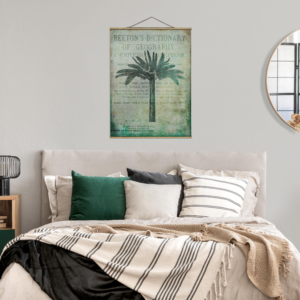 Stoffbild  Vintage Collage Antike Palme - Textil; Massivholz (Holzart) - Grün - 35cm x 46,5cm x 0,3cm - 35 x 47 cm