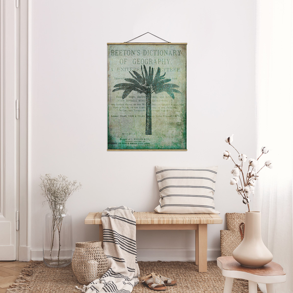 Stoffbild  Vintage Collage Antike Palme - Textil; Massivholz (Holzart) - Grün - 35cm x 46,5cm x 0,3cm - 35 x 47 cm